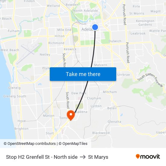 Stop H2 Grenfell St - North side to St Marys map