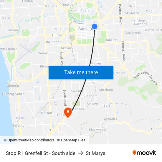 Stop R1 Grenfell St - South side to St Marys map