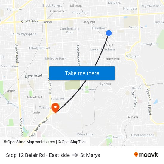 Stop 12 Belair Rd - East side to St Marys map