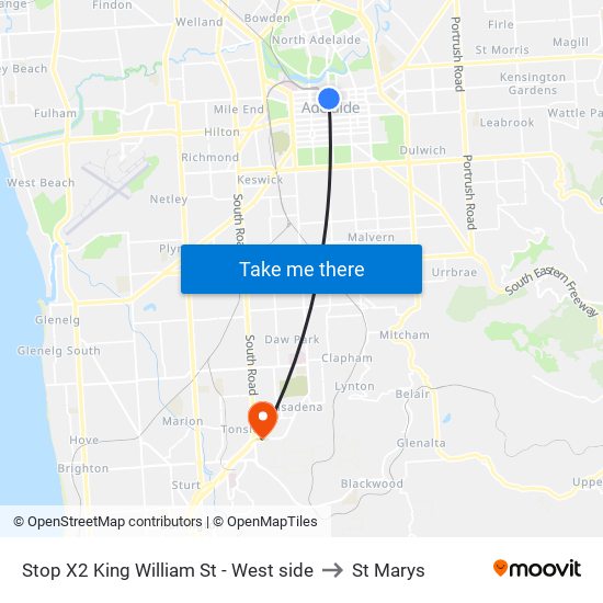 Stop X2 King William St - West side to St Marys map