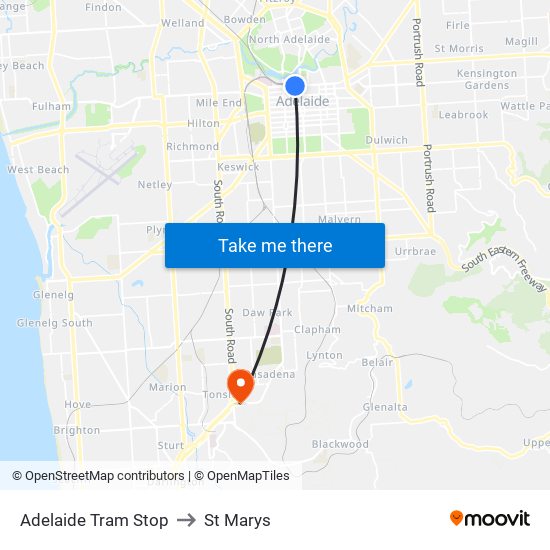 Adelaide Tram Stop to St Marys map