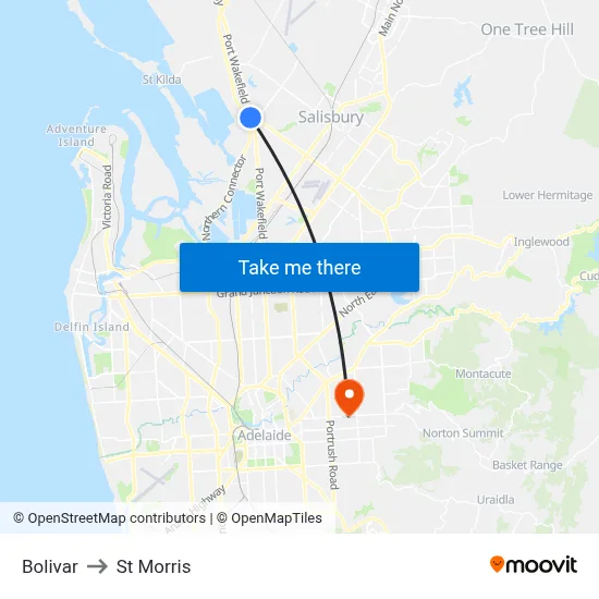 Bolivar to St Morris map