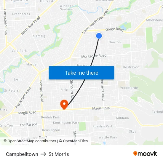 Campbelltown to St Morris map