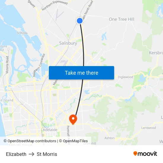 Elizabeth to St Morris map