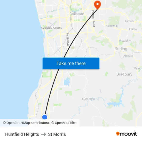 Huntfield Heights to St Morris map