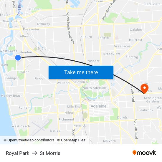 Royal Park to St Morris map