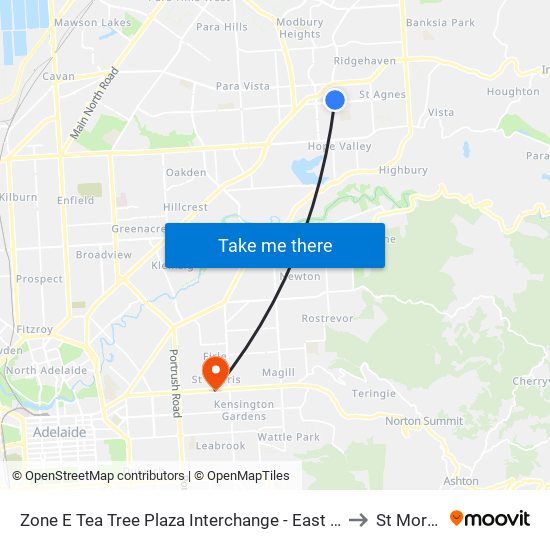 Zone E Tea Tree Plaza Interchange - East side to St Morris map