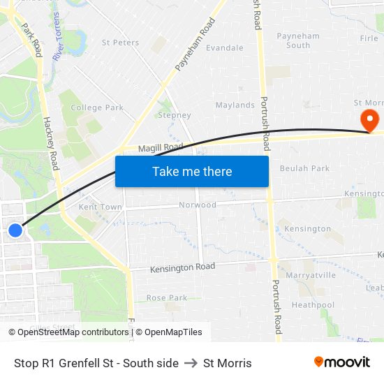 Stop R1 Grenfell St - South side to St Morris map