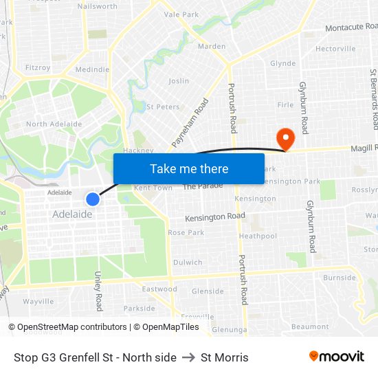 Stop G3 Grenfell St - North side to St Morris map