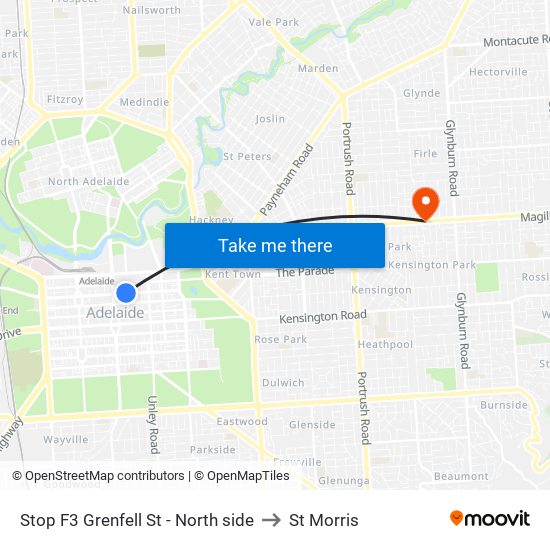 Stop F3 Grenfell St - North side to St Morris map