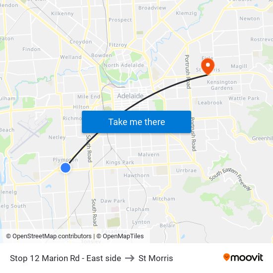 Stop 12 Marion Rd - East side to St Morris map