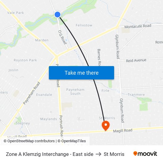 Zone A Klemzig Interchange - East side to St Morris map