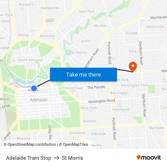 Adelaide Tram Stop to St Morris map