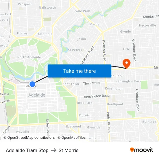 Adelaide Tram Stop to St Morris map