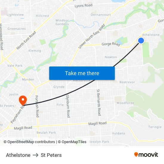 Athelstone to St Peters map