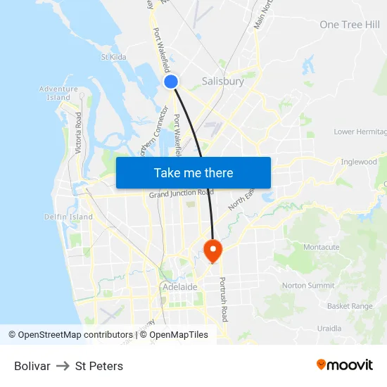 Bolivar to St Peters map