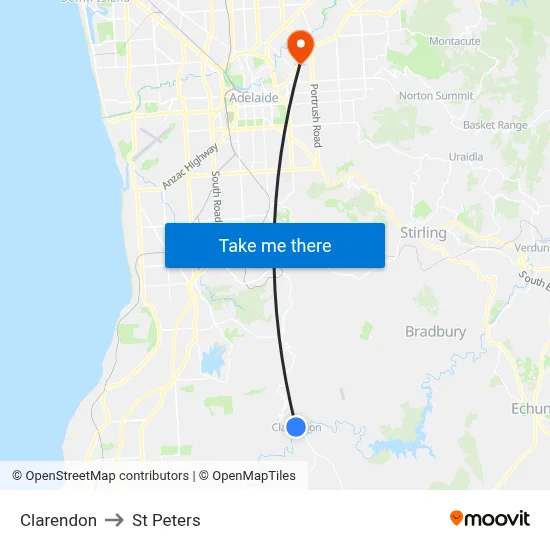 Clarendon to St Peters map