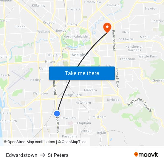 Edwardstown to St Peters map