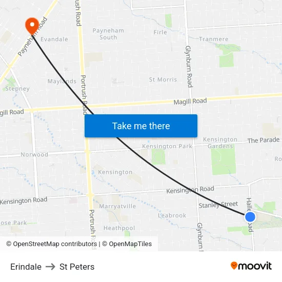 Erindale to St Peters map