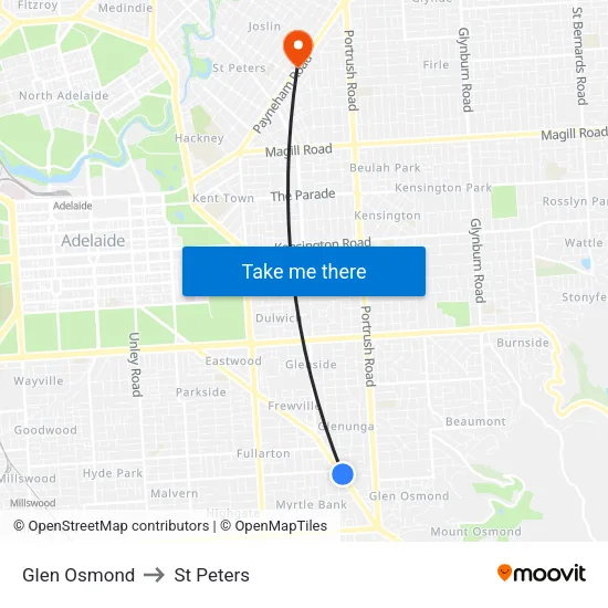 Glen Osmond to St Peters map
