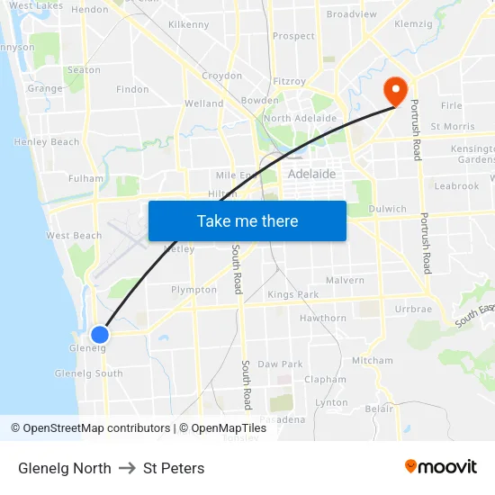 Glenelg North to St Peters map