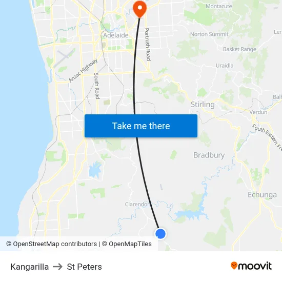 Kangarilla to St Peters map