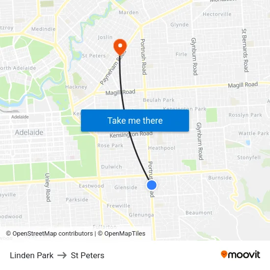 Linden Park to St Peters map