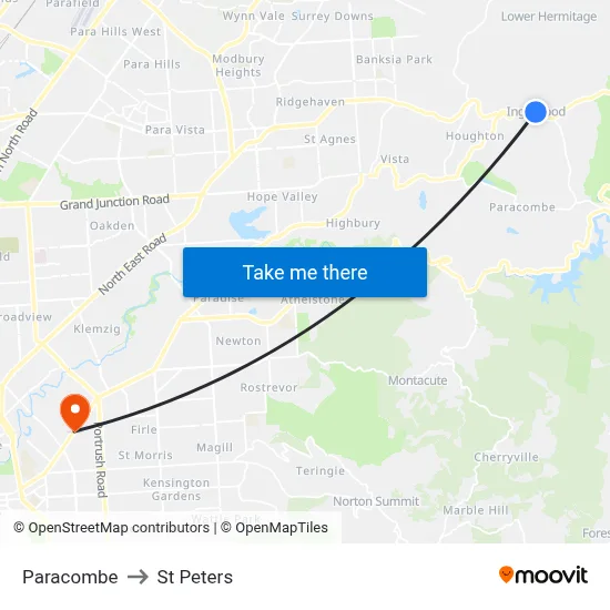 Paracombe to St Peters map