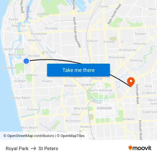 Royal Park to St Peters map