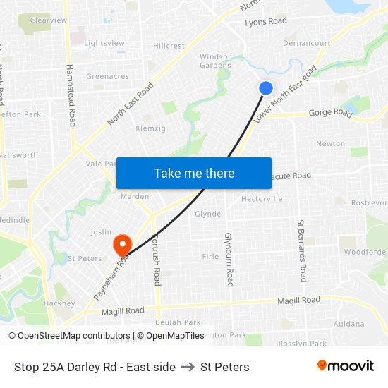 Stop 25A Darley Rd - East side to St Peters map