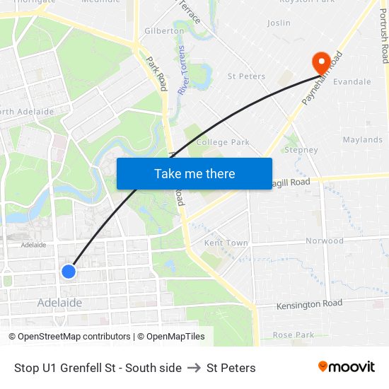 Stop U1 Grenfell St - South side to St Peters map