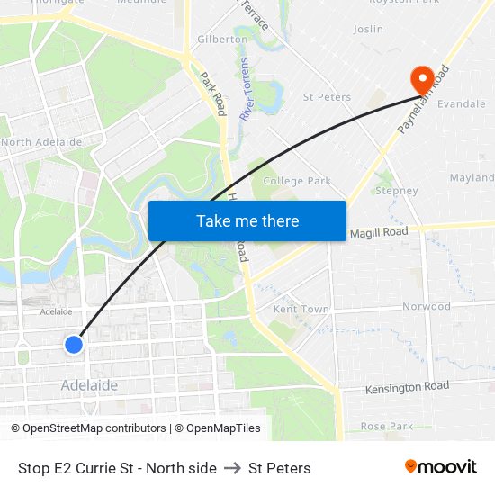 Stop E2 Currie St - North side to St Peters map