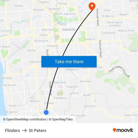 Flinders to St Peters map