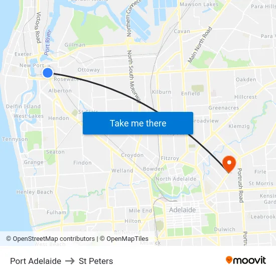 Port Adelaide to St Peters map