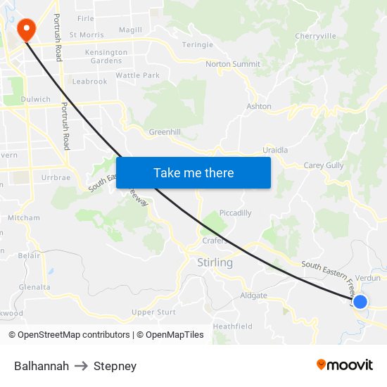 Balhannah to Stepney map