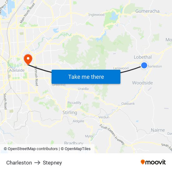 Charleston to Stepney map