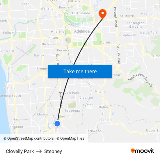 Clovelly Park to Stepney map