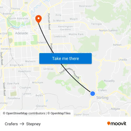 Crafers to Stepney map