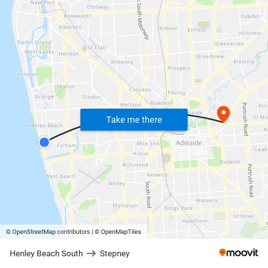 Henley Beach South to Stepney map