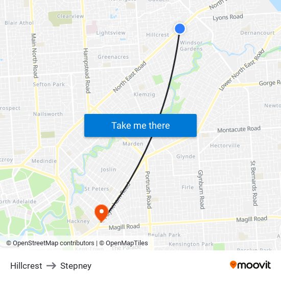 Hillcrest to Stepney map