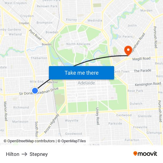 Hilton to Stepney map