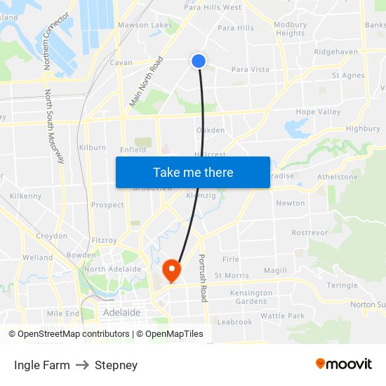 Ingle Farm to Stepney map