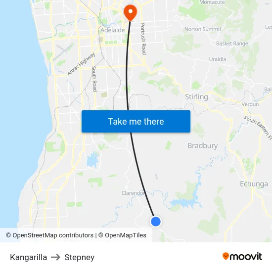 Kangarilla to Stepney map