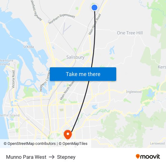 Munno Para West to Stepney map