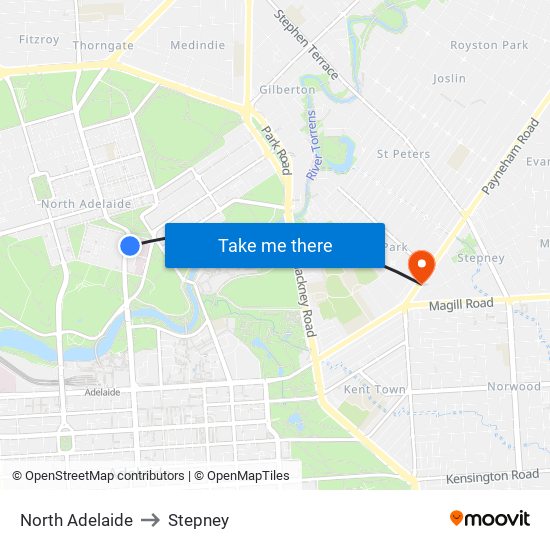 North Adelaide to Stepney map