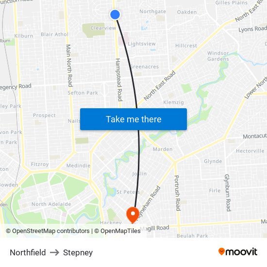 Northfield to Stepney map