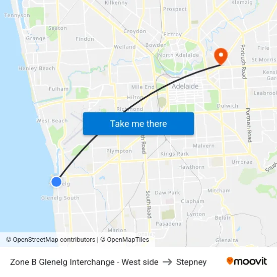 Zone B Glenelg Interchange - West side to Stepney map