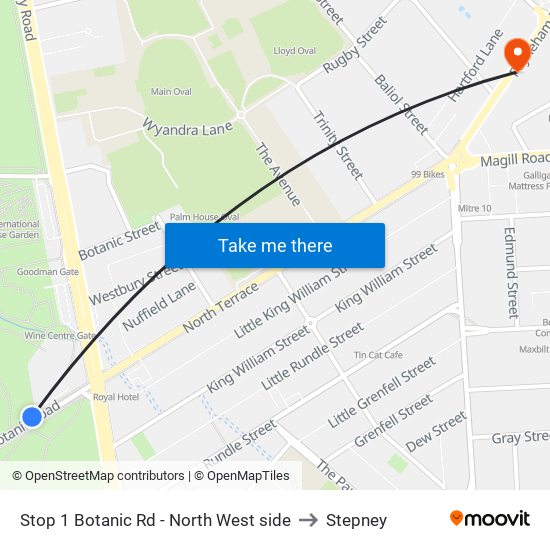 Stop 1 Botanic Rd - North West side to Stepney map