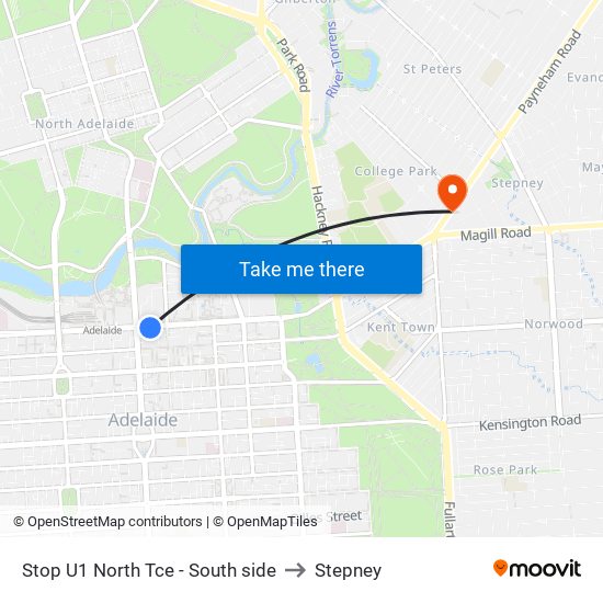 Stop U1 North Tce - South side to Stepney map