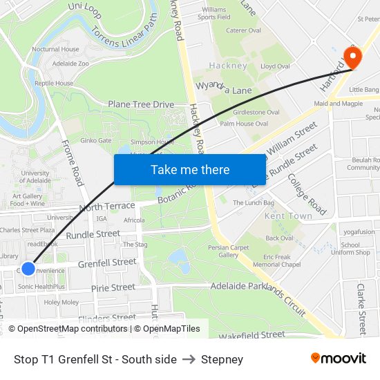 Stop T1 Grenfell St - South side to Stepney map